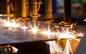 flame cutting the steel plate